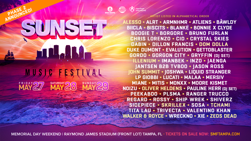 Sunset Music Festival Announces Phase 2 Lineup Featuring Skrillex, Alesso, and Tchami
